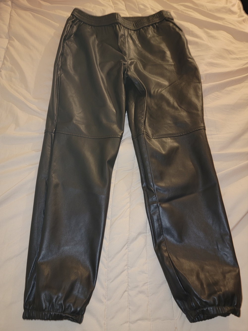 Black Faux Leather Jogger Pants